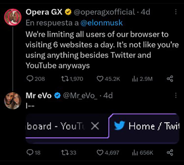 Anuncio de limitación en Opera GX