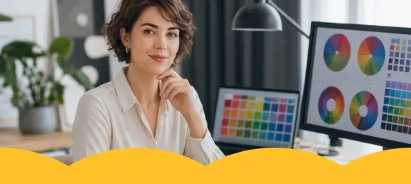 ​Profesional en Diseño Gráfico en oficina realiza una propuesta creativa para una marca.​ 